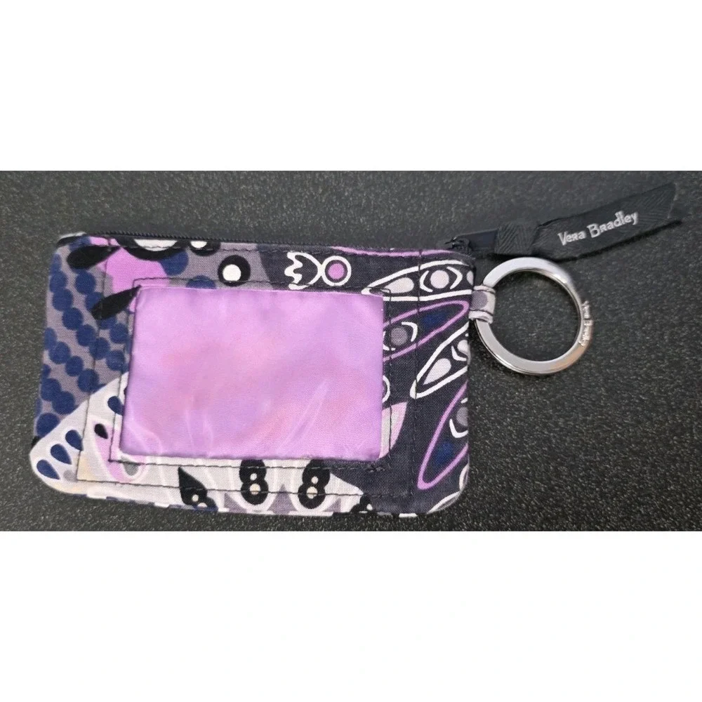 VERA BRADLEY ZIP ID CASE MIMOSA MEDALLION Lighten Up Purple Floral Boho‎ Coin